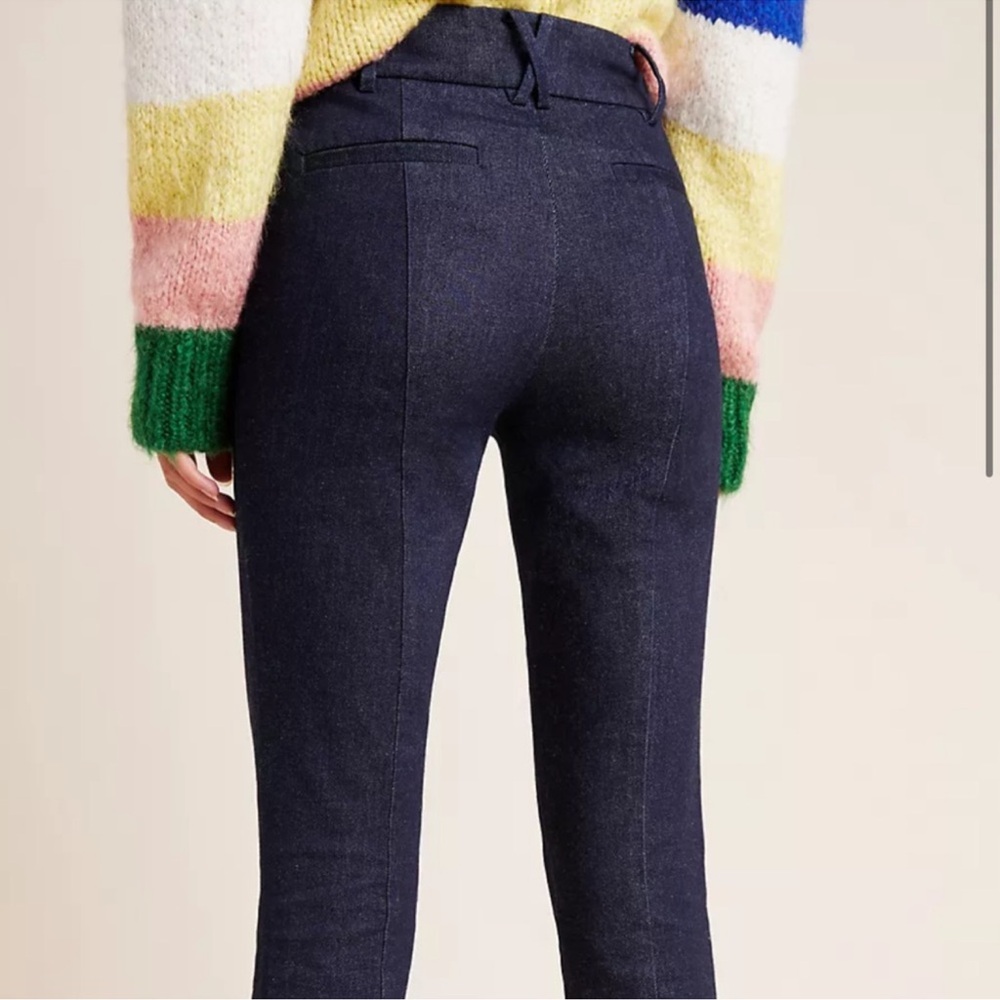 Anthropologie Essential Slim Denim Crop Trouser Dark Blue Jean Mid Rise Size 2 - Picture 2 of 11
